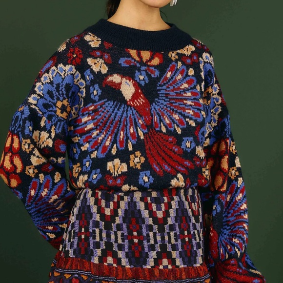 NWT Farm Rio Pineapple Flowers Jacquard Blouson Sleeve Sweater In Multi size S - Picture 7 of 10
